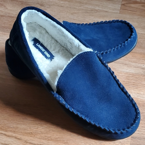 LANDS'END Shoes Lands End Mens Suede Leather Moccasin Slippers